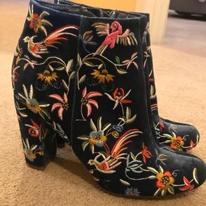 Navy Embroidered ankle boots, size 7